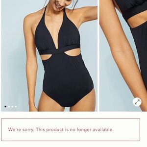 Seafolly Black Side-Cutout Halter One-Piece Swimsuit